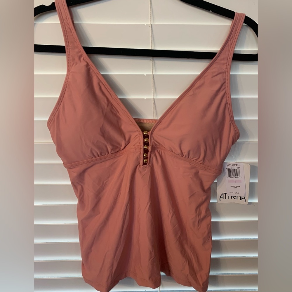 NWT Athena Women's Standard Tankini Top with Bead Detail Coral Color Sz 6